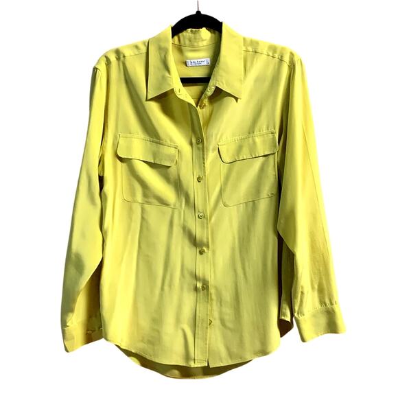 Equipment Femme Silk Blouse Sz Medium Womens Mustard Yellow Long Sleeve Pockets - Picture 1 of 6
